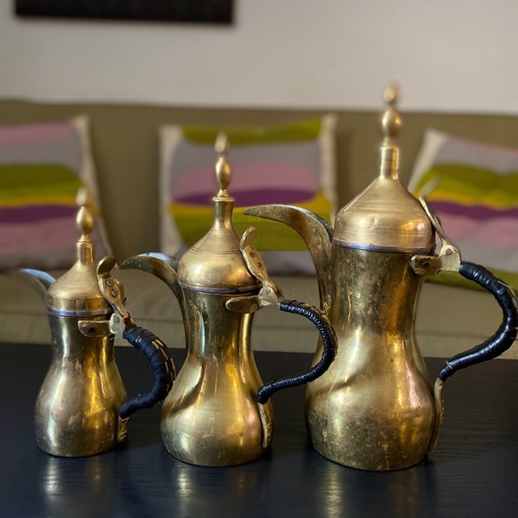 Brass Antique Set of 3 Arabic Coffee Pots - Picture 1 of 9